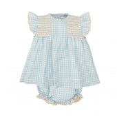 Babidu Baby Girl Aqua Gingham Blouse and Shorts Set